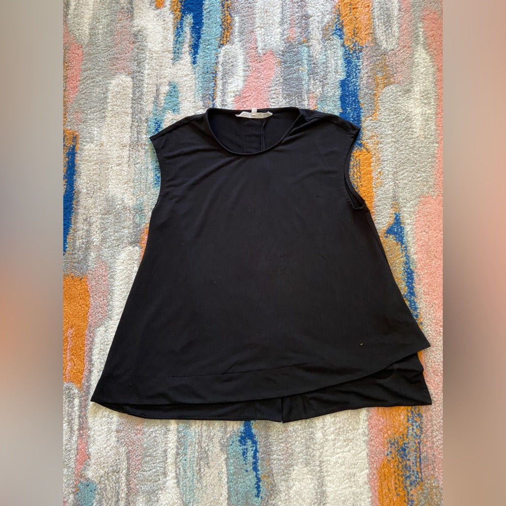 Rachel Roy Black Short Sleeve Split hem Round Neck Top
